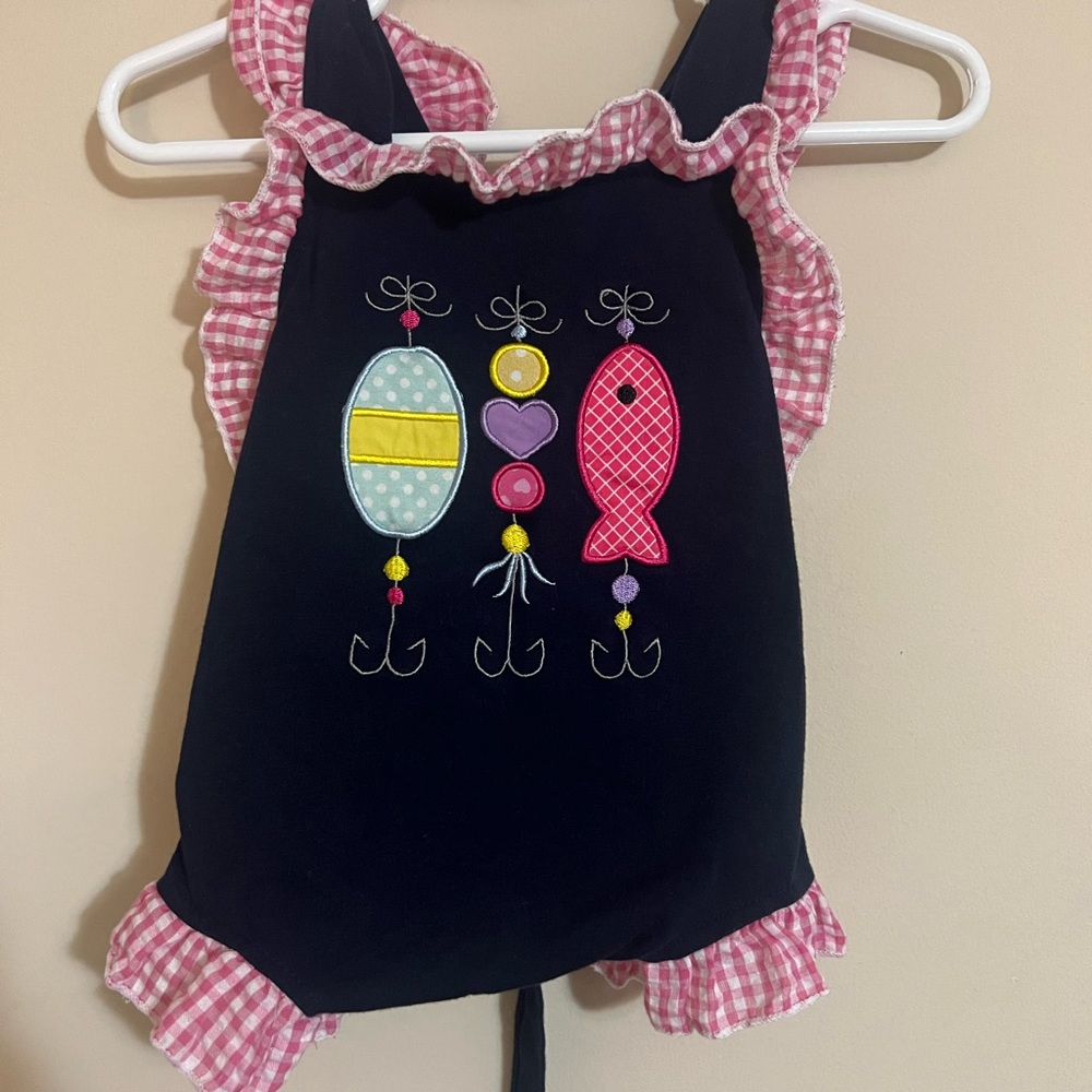 Pink and Black Kids Fishing-Themed Romper